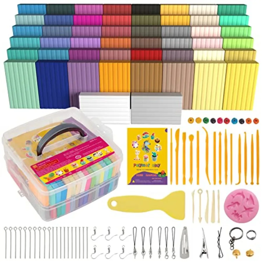 Polymer Clay 50 Colors, Modeling Clay for DIY Starter Kits, Oven Baked Model Clay, Non-Sticky Molding Clay with Sculpting Tools
Polymer Clay 50 Colors, Modeling Clay for DIY Starter Kits, Oven Baked Model Clay, Non-Sticky Molding Clay with Sculpting Tools