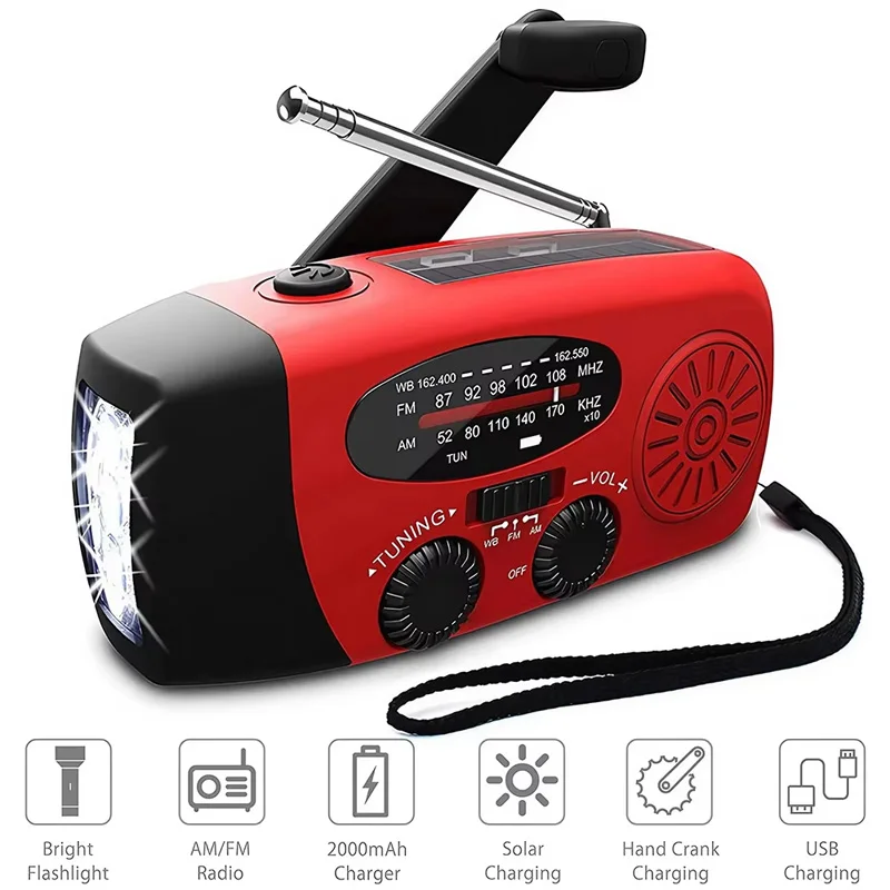 Waterproof Portable Hand Crank Emergency Radio AM/FM NOAA Weather Radio 2000mAh Power Bank LED Flashlight Solar USB For Camping
Waterproof Portable Hand Crank Emergency Radio AM/FM NOAA Weather Radio 2000mAh Power Bank LED Flashlight Solar USB For Camping