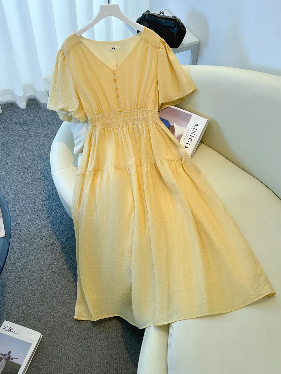 150Kg Plus Size Women's Bust 143 Summer Loose Gentle Style V-Neck Waist Cinched Dress Yellow 4XL 5XL 6XL 7XL 8XL
150Kg Plus Size Women's Bust 143 Summer Loose Gentle Style V-Neck Waist Cinched Dress Yellow 4XL 5XL 6XL 7XL 8XL