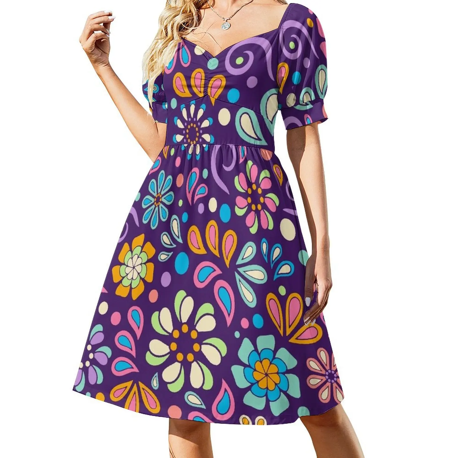 Retro Paisley Flower Power Bohemian Hand Drawn Art Short Sleeved Dress Women's evening dress Women's skirt Dress
Retro Paisley Flower Power Bohemian Hand Drawn Art Short Sleeved Dress Women's evening dress Women's skirt Dress