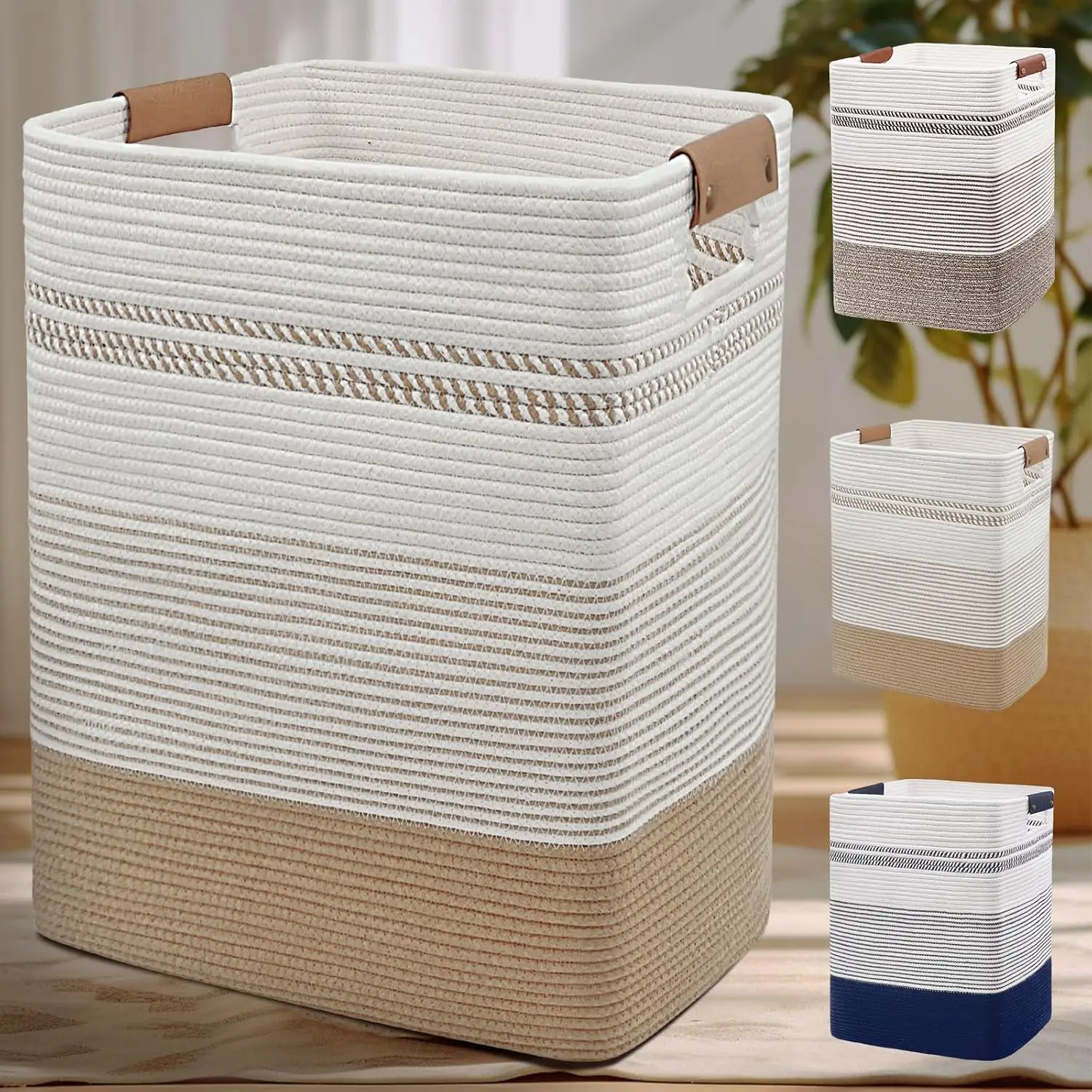 Laundry Hamper - 85L Large Laundry Basket with Leather Handles, Decorative Storage Basket for
Laundry Hamper - 85L Large Laundry Basket with Leather Handles, Decorative Storage Basket for