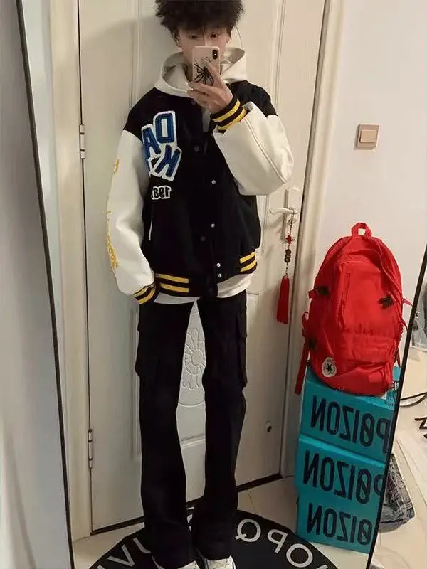 Retro American Embroidered Letter Baseball Jaet Thiened Loose ex Autumn Winter Faion Outerwear for Couples
Retro American Embroidered Letter Baseball Jaet Thiened Loose ex Autumn Winter Faion Outerwear for Couples