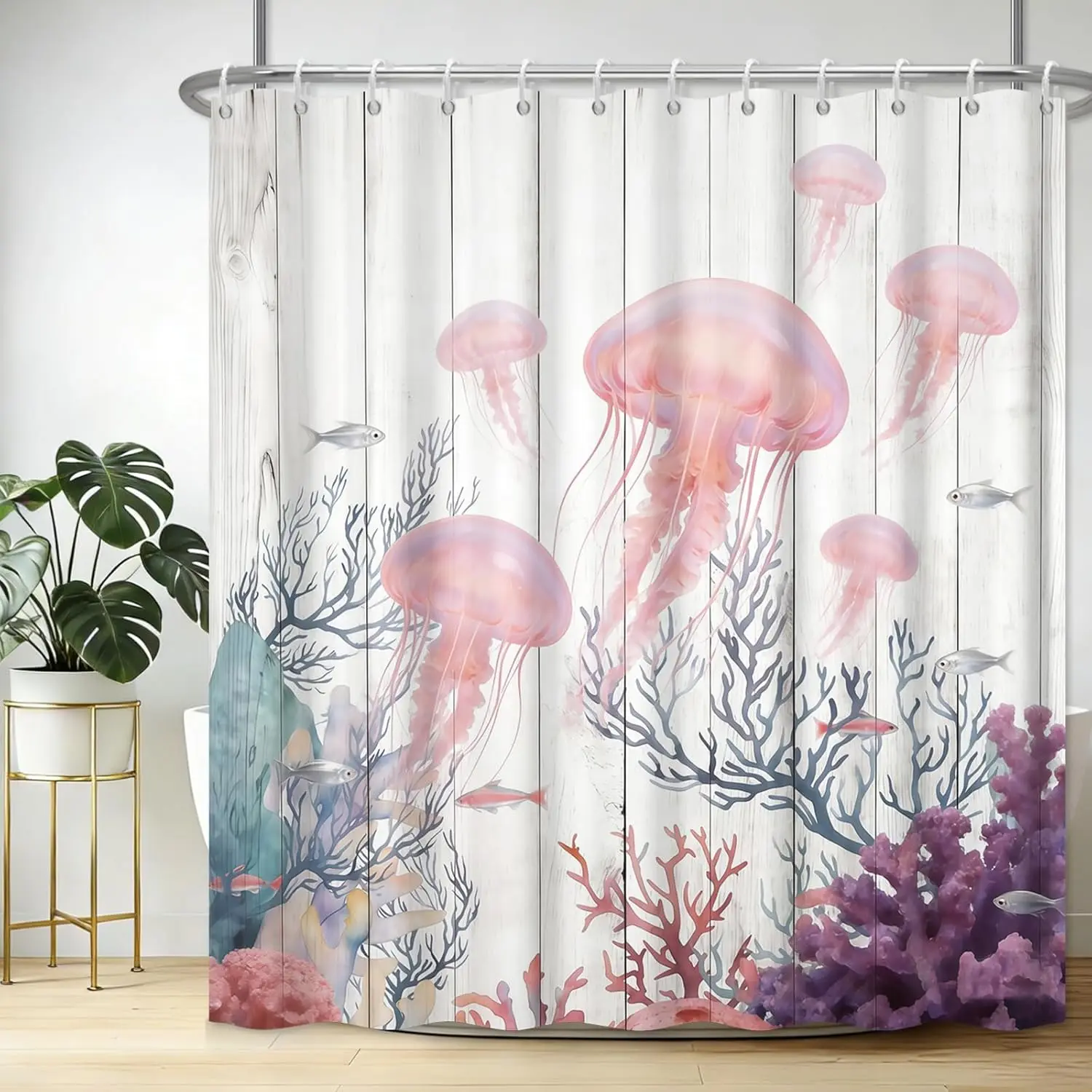 Rustic Wood Background Jellyfish Shower Curtain, Pink Jellyfish & Coral Print,Waterproof Fabric for Bathroom,Nautical Home Decor
Rustic Wood Background Jellyfish Shower Curtain, Pink Jellyfish & Coral Print,Waterproof Fabric for Bathroom,Nautical Home Decor