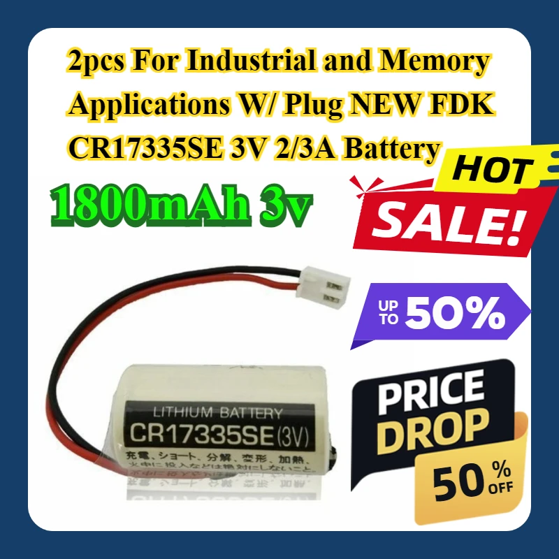 2pcs For Industrial and Memory Applications W/ Plug NEW FDK CR17335SE 3V 2/3A Battery
2pcs For Industrial and Memory Applications W/ Plug NEW FDK CR17335SE 3V 2/3A Battery