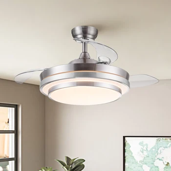 Retractable Ceiling Fans with Lights,42 Inch Modern Low Profile Bladeless LED Ceiling Fan Lights with Remote Control for Bedroom