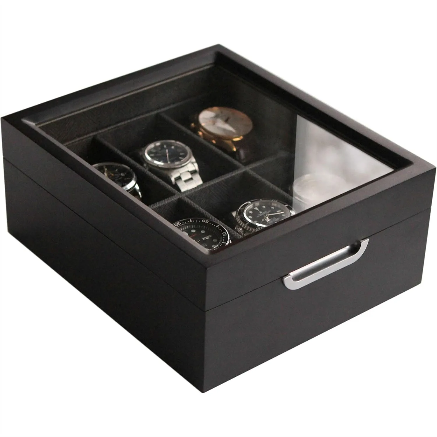 6-Slot Watch Box with Real Glass and Aluminum Handle, Modern 2x3 Layout, Black Finish
6-Slot Watch Box with Real Glass and Aluminum Handle, Modern 2x3 Layout, Black Finish