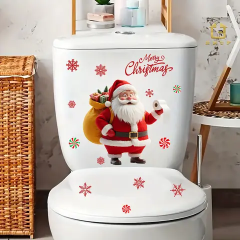 Merry Christmas Santa Toilet Stickers - Removable PVC For Bedroom Living Room Bathroom Decoration Toilet Decal