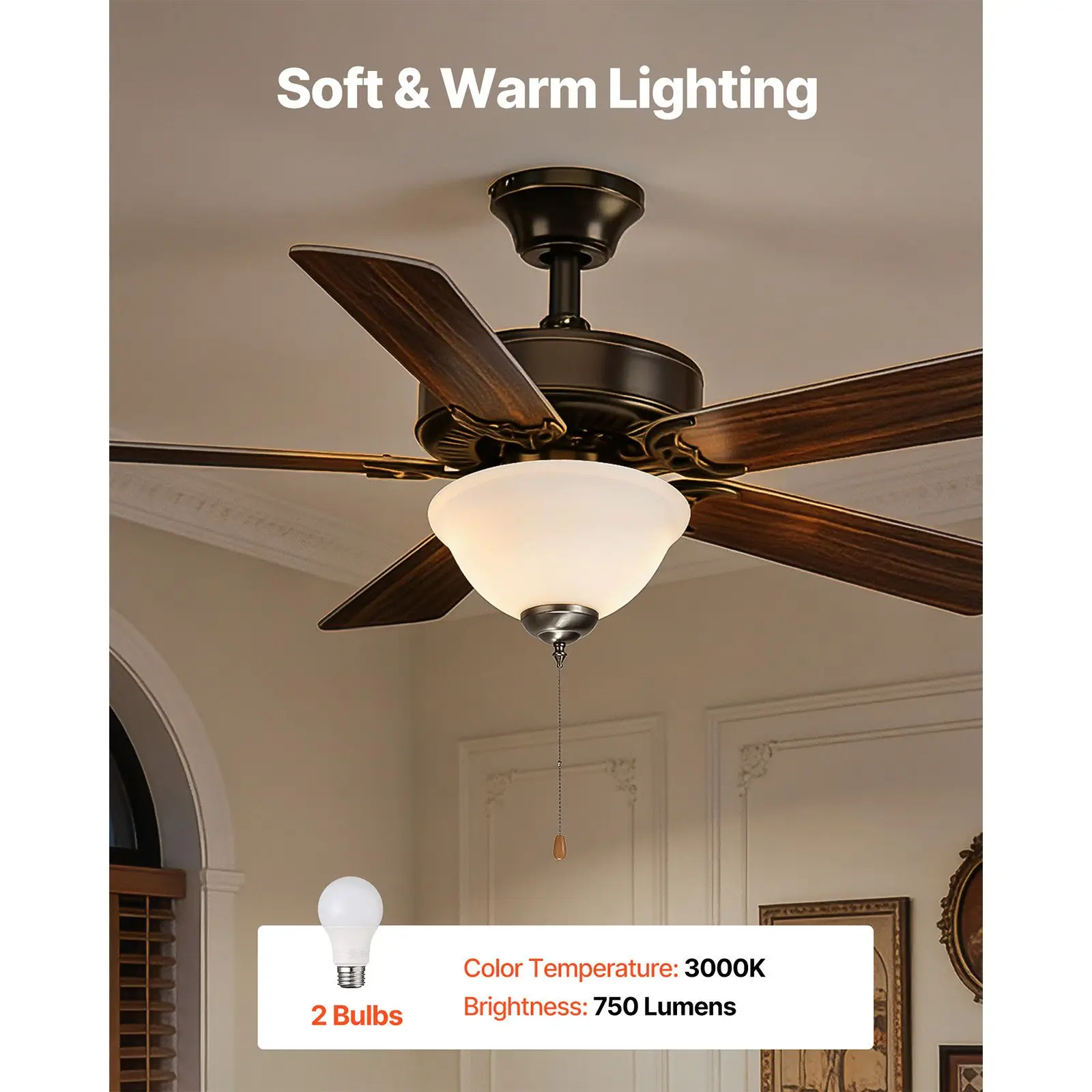 Ceiling Fan Light Kit, 750lm 3000K Bowl Shaped Fan Light Kit with Pull Chain, 2 LED Bulbs, Replacement Fixture for Living Room, Dining Room, Bedroom, Indoor, White Glass Shade Brushed Nickel
Ceiling Fan Light Kit, 750lm 3000K Bowl Shaped Fan Light Kit with Pull Chain, 2 LED Bulbs, Replacement Fixture for Living Room, Dining Room, Bedroom, Indoor, White Glass Shade Brushed Nickel