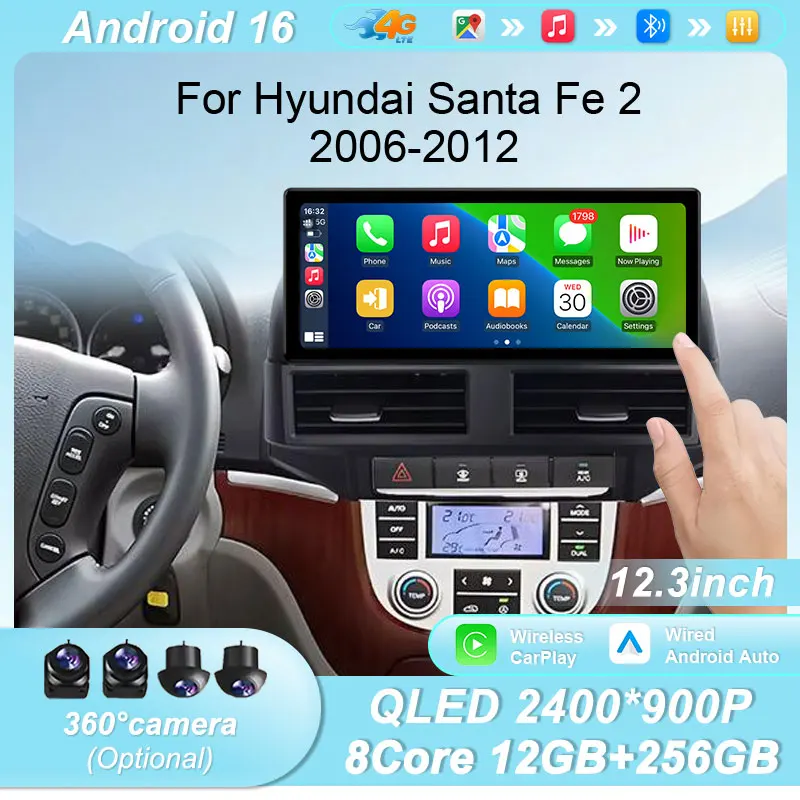 Wireless CarPlay Android 16 12.3 Inch Car Stereo For Hyundai Santa Fe 2 2006-2012 GPS BT WiFi DSP IPS HD Touch Screen Multimedia
Wireless CarPlay Android 16 12.3 Inch Car Stereo For Hyundai Santa Fe 2 2006-2012 GPS BT WiFi DSP IPS HD Touch Screen Multimedia
