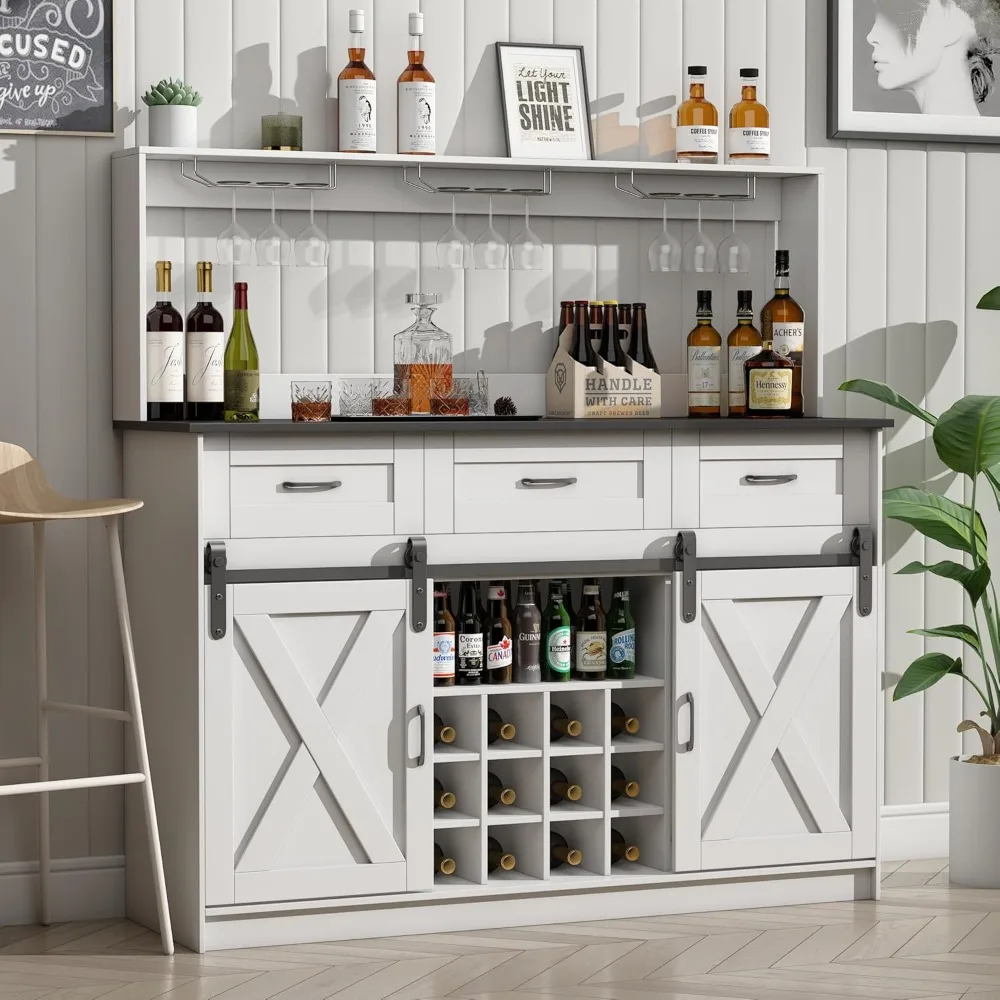 52" Farmhouse Coffee Bar Cabinet with Storage, Wine Bar Cabinet with 9 Glass Holders and 12 Grid Wine Racks, Wood Buffet Cabinet
52" Farmhouse Coffee Bar Cabinet with Storage, Wine Bar Cabinet with 9 Glass Holders and 12 Grid Wine Racks, Wood Buffet Cabinet