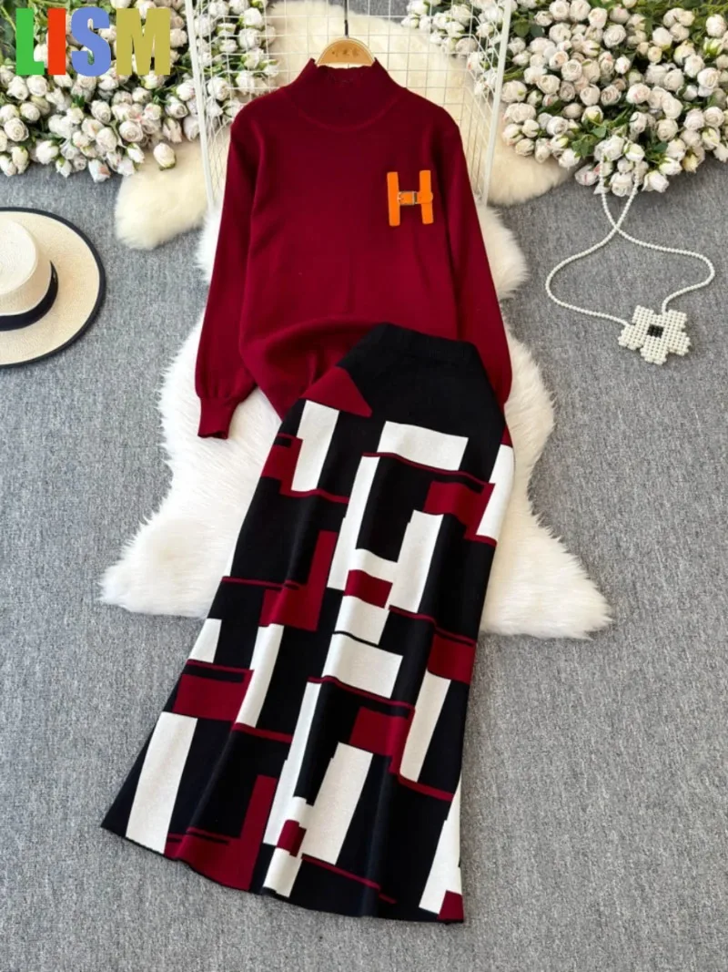 LISM winter woman outfit Knitted High Waist Long Sve Sweater Set High Collar Autumn Slimming Plaid Skirt Two Piece Skirt Set
LISM winter woman outfit Knitted High Waist Long Sve Sweater Set High Collar Autumn Slimming Plaid Skirt Two Piece Skirt Set