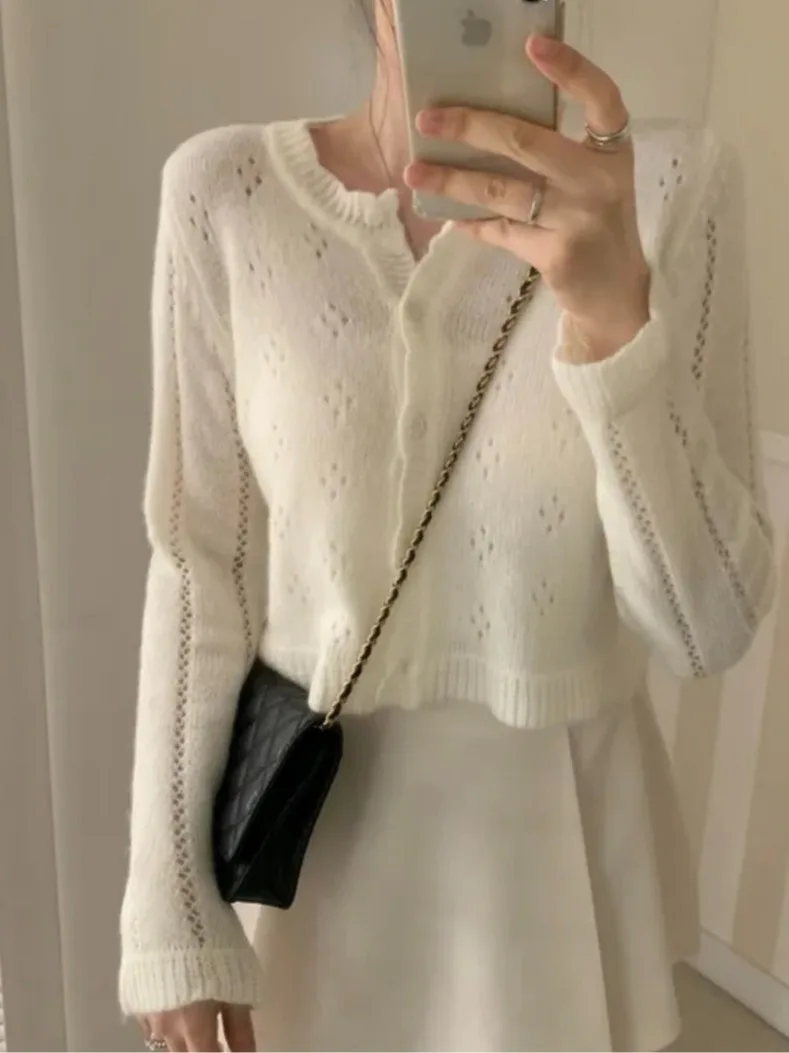 Sweet Soft Style Women's Knitted Hollow out Cardigan White Short Sleeve Long Coat Spring 2026 New Lazy Loose Fit Sweater Jacket
Sweet Soft Style Women's Knitted Hollow out Cardigan White Short Sleeve Long Coat Spring 2026 New Lazy Loose Fit Sweater Jacket