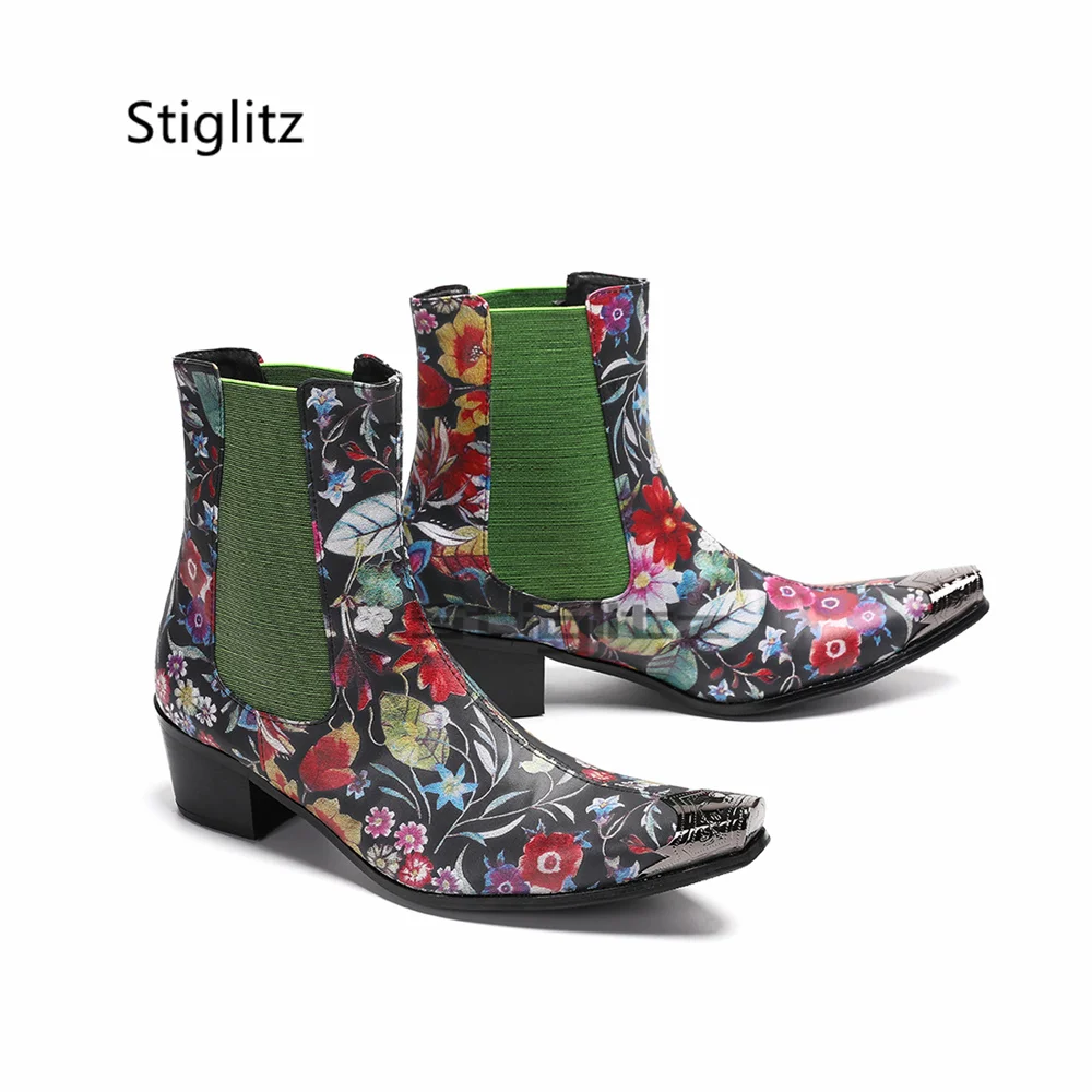Men's High Heels Flowers Print Chelsea Boots Pointed Metal Toe Stretch Band Ankle Western Boots Trendy Dress Party Shoes
Men's High Heels Flowers Print Chelsea Boots Pointed Metal Toe Stretch Band Ankle Western Boots Trendy Dress Party Shoes