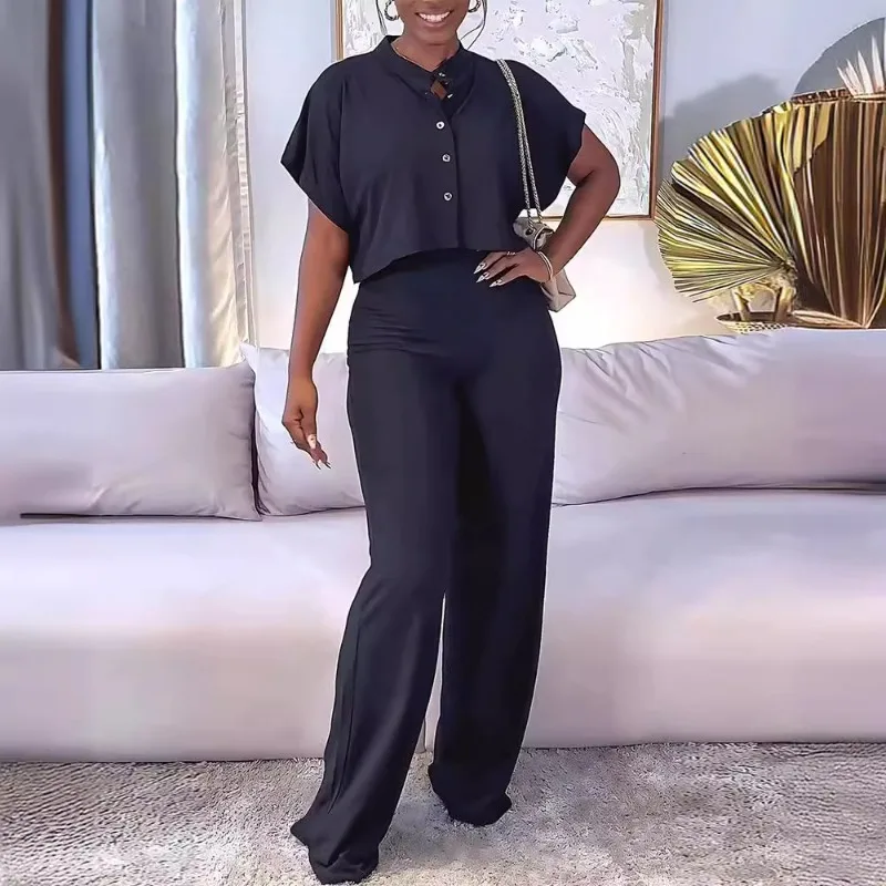 2024 Spring Summer New Women's Clothing Solid Color Short-Sleeved Single-Breasted Top Trousers Two-Piece Set
2024 Spring Summer New Women's Clothing Solid Color Short-Sleeved Single-Breasted Top Trousers Two-Piece Set