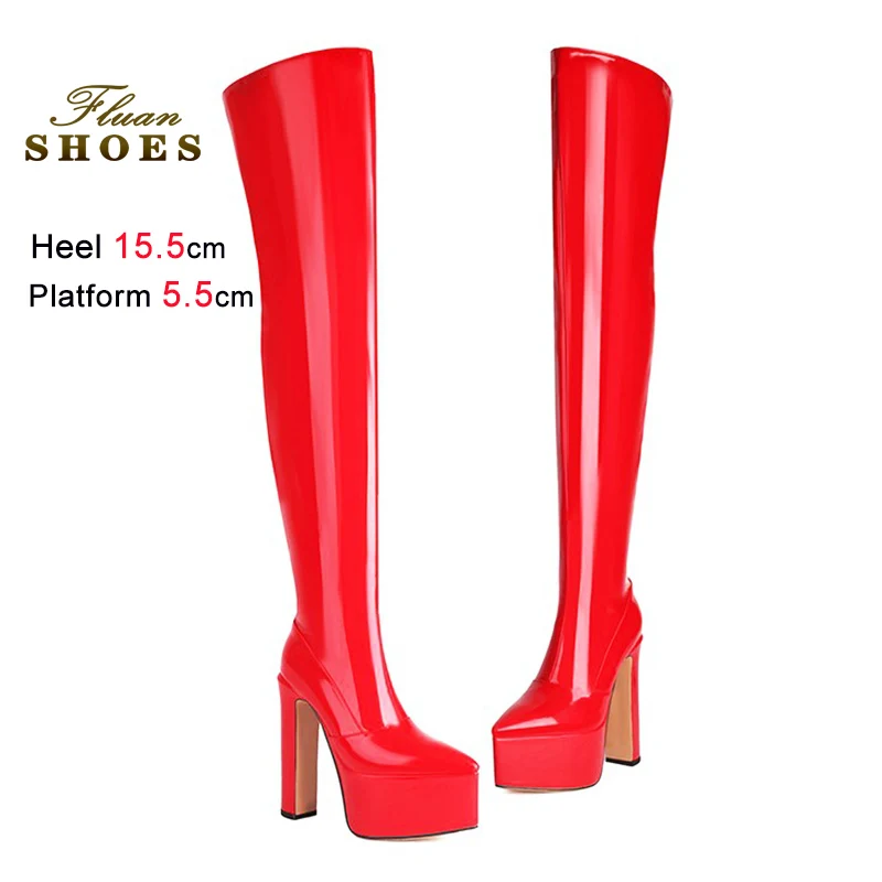 15.5CM Thick Heel Black Pointy Over-the-knee Stretch Leather Boots Slim Leg Thigh Boots Women Europe and America Fetish Shoes CD
15.5CM Thick Heel Black Pointy Over-the-knee Stretch Leather Boots Slim Leg Thigh Boots Women Europe and America Fetish Shoes CD