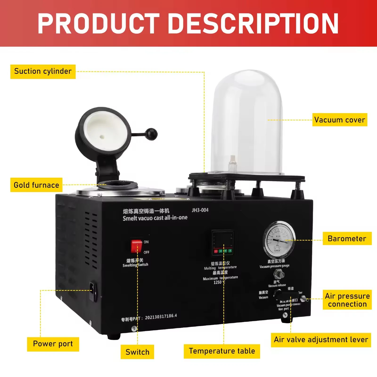 JH3-004 Induction Furnace for Precious Metal Refining Gold Silver Melt Jewelry Casting Dual Purpose Casting Melting
JH3-004 Induction Furnace for Precious Metal Refining Gold Silver Melt Jewelry Casting Dual Purpose Casting Melting