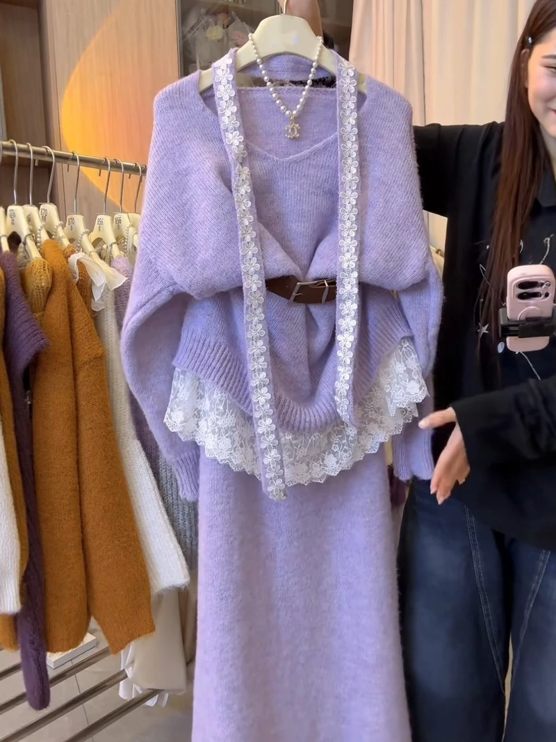 Soft Wind Purple Set Dr Women's Autumn Winter Loose Lazy V-ne Overhead Sweater f Skirt Two-piece Set Faionable Ense...
Soft Wind Purple Set Dr Women's Autumn Winter Loose Lazy V-ne Overhead Sweater f Skirt Two-piece Set Faionable Ense...