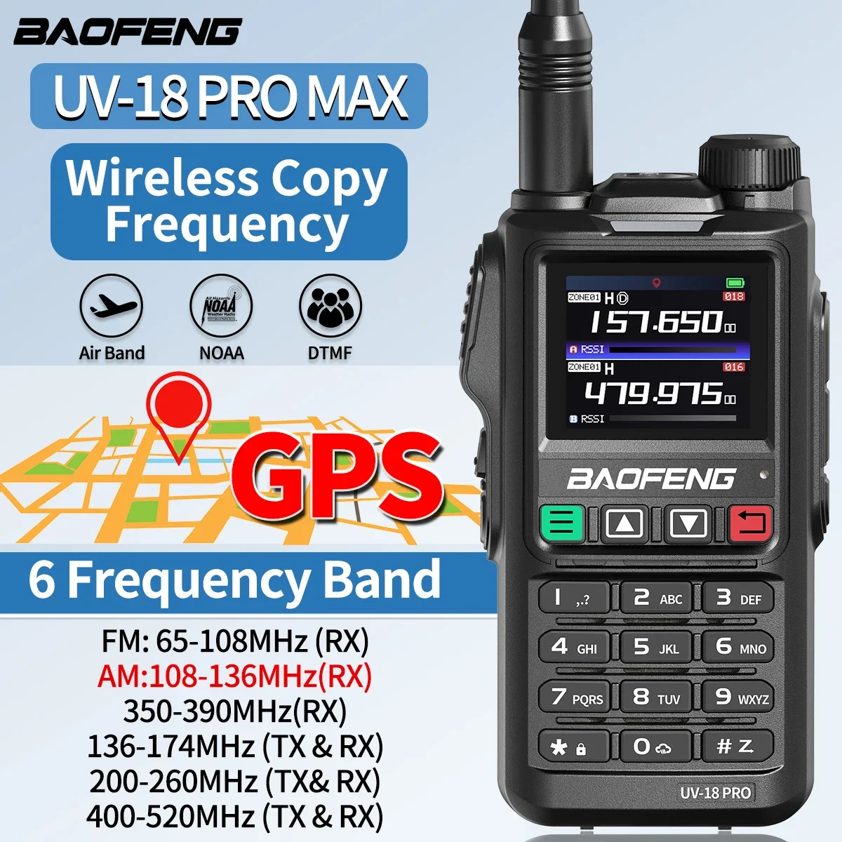 Baofeng UV18 Pro Max GPS AM FM Six-Band Walkie Talkie Wireless Copy Frequency 999CH Long Range Type-C UV-G28 Pro Two Way Radio
Baofeng UV18 Pro Max GPS AM FM Six-Band Walkie Talkie Wireless Copy Frequency 999CH Long Range Type-C UV-G28 Pro Two Way Radio