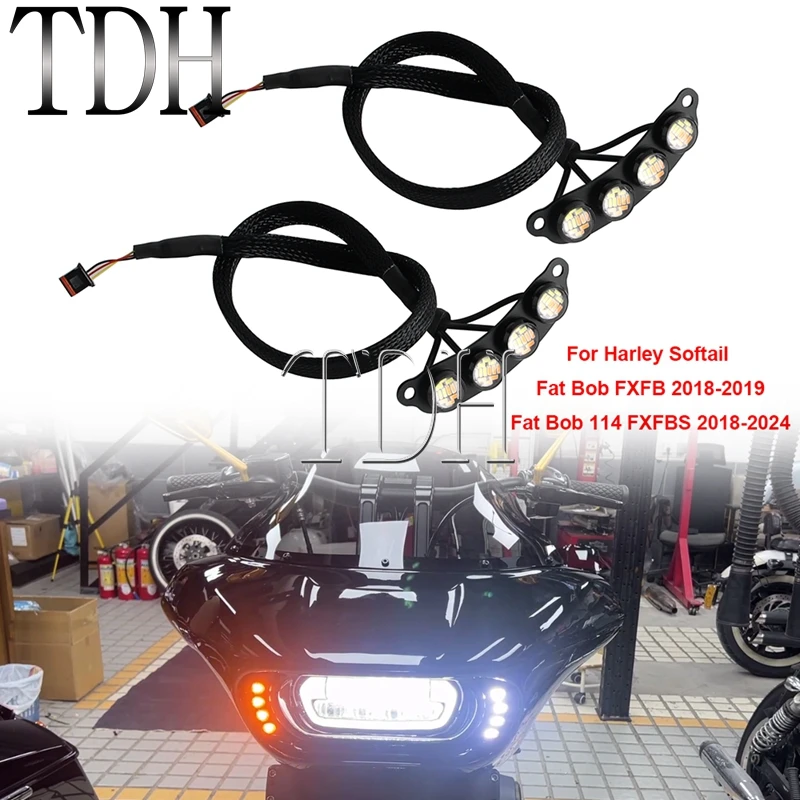 Motorcycle Front Fairing LED Daytime Running Light Turn Signal Indicator Light For Harley Softail Fat Bob FXFB FXFBS 2018-2024
Motorcycle Front Fairing LED Daytime Running Light Turn Signal Indicator Light For Harley Softail Fat Bob FXFB FXFBS 2018-2024
