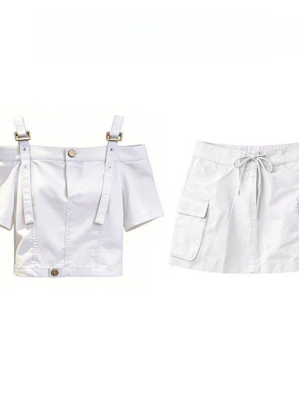Retro Style Fashionable White Shoulder Bared Short Sleeve Top And Short Skirt Two Piece Set Versatile High Waist Casual Summe...
Retro Style Fashionable White Shoulder Bared Short Sleeve Top And Short Skirt Two Piece Set Versatile High Waist Casual Summe...