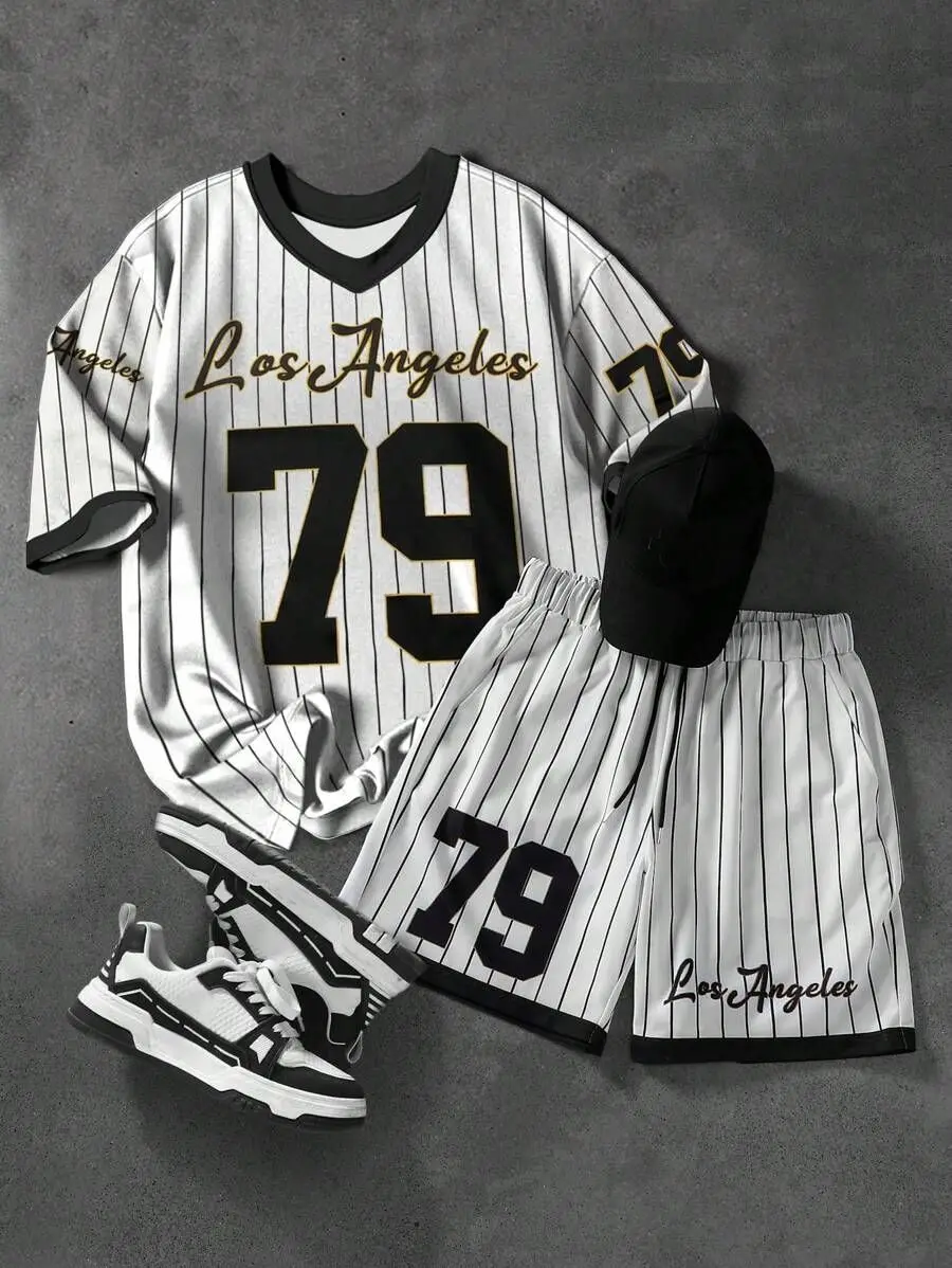 2025 Мужской комплект из джерси в полоску с 23 номерами, рубашка с короткими рукавами и шорты в тон, спортивный костюм, удобная повседневная одежда 
2025 Мужской комплект из джерси в полоску с 23 номерами, рубашка с короткими рукавами и шорты в тон, спортивный костюм, удобная повседневная одежда