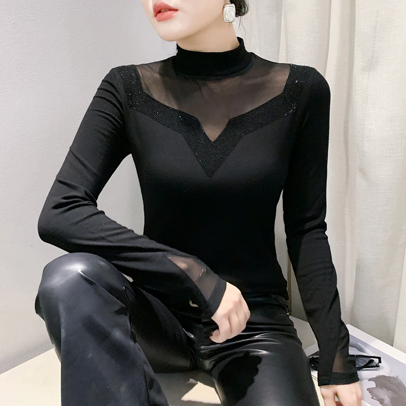 Black,Korean,Style,Winter,Thick,T-shirt,Chic,Sexy,Mock Neck,Shiny,Diamonds,Spliced,Women,Tops,Long Sleeve,Tees,2025,New,4112605
Black,Korean,Style,Winter,Thick,T-shirt,Chic,Sexy,Mock Neck,Shiny,Diamonds,Spliced,Women,Tops,Long Sleeve,Tees,2025,New,4112605