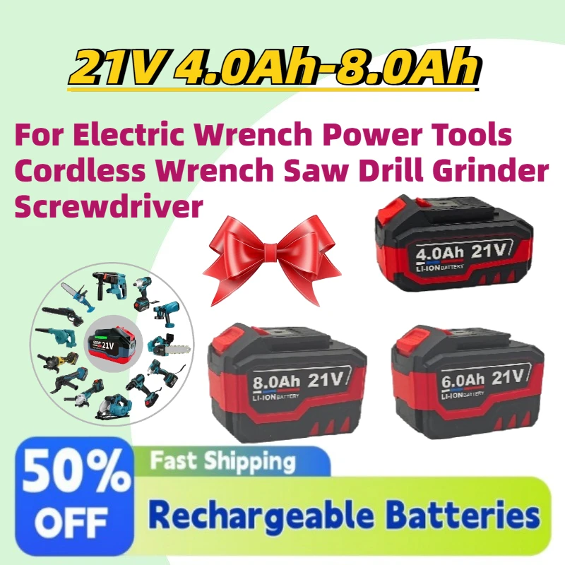 New 21V 4.0Ah-8.0Ah Rechargeable Lithium Battery for Electric Wrench Power Tools Cordless Wrench Saw Drill Grinder Screwdriver
New 21V 4.0Ah-8.0Ah Rechargeable Lithium Battery for Electric Wrench Power Tools Cordless Wrench Saw Drill Grinder Screwdriver