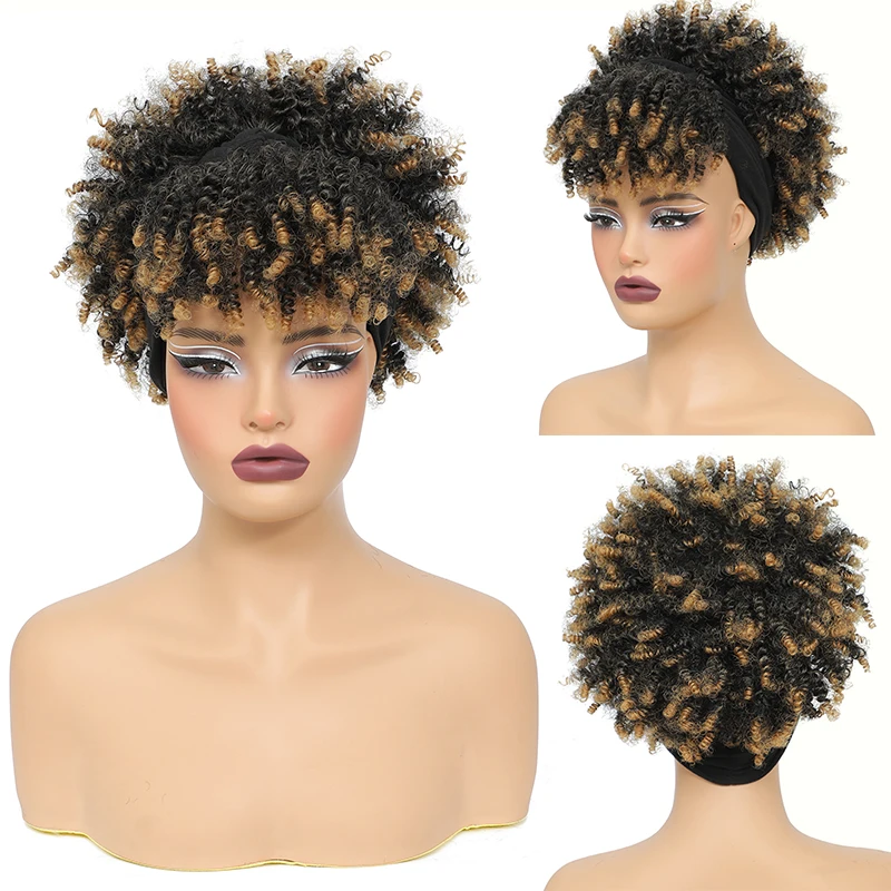 Afro Curly Headband Wigs Short Kinky Curly Wigs with Headbands Attached Scarf Wig For Women Synthetic Afro Puff Wigs with Bangs
Afro Curly Headband Wigs Short Kinky Curly Wigs with Headbands Attached Scarf Wig For Women Synthetic Afro Puff Wigs with Bangs