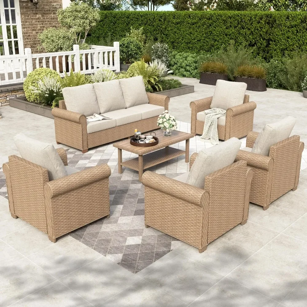 6 Pieces Patio Furniture Sets, Outdoor Rattan Furniture with 5.5" Cushions, Oversized Outdoor Wicker Sectional Conversation Set
6 Pieces Patio Furniture Sets, Outdoor Rattan Furniture with 5.5" Cushions, Oversized Outdoor Wicker Sectional Conversation Set