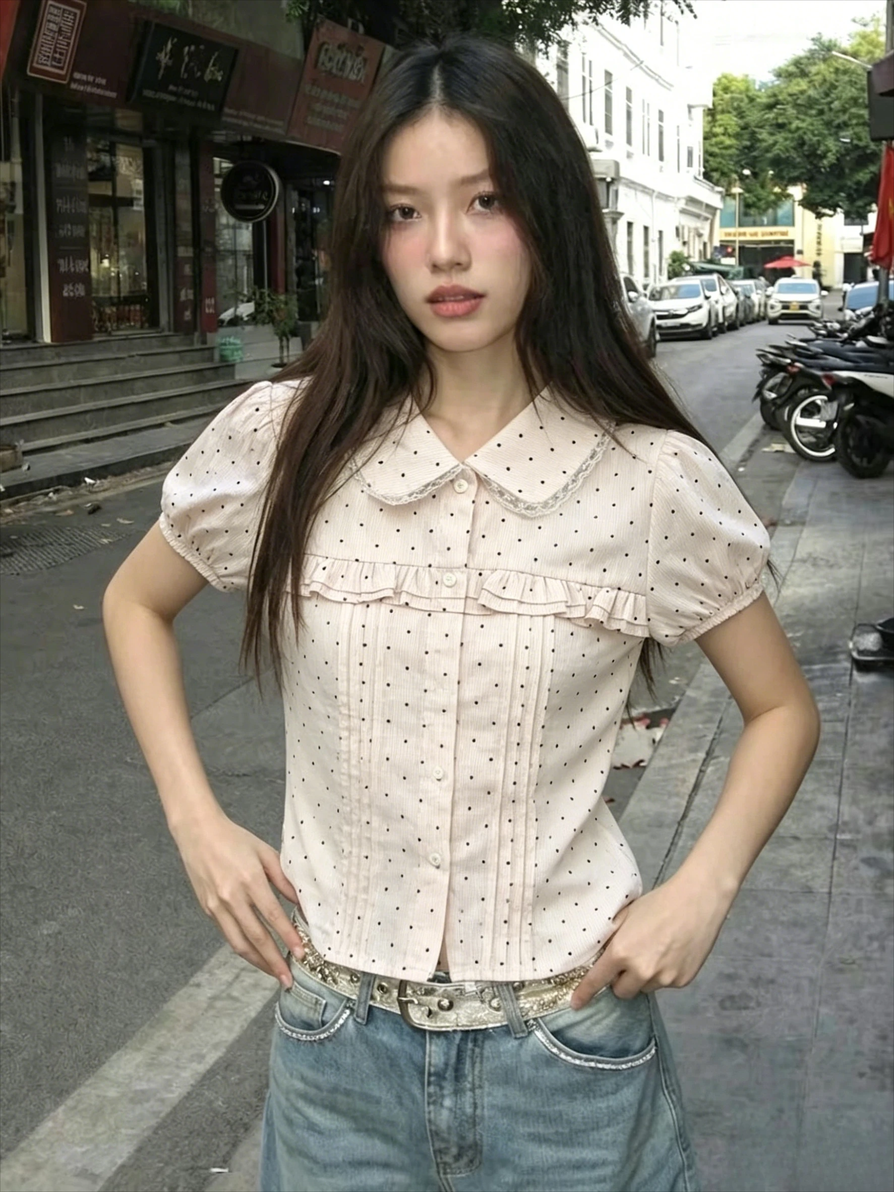 2026 Korean Summer Female Polka Dot Print Sweet Patchwork Lace T-Shirts Women's Fashion Kawaii Short Sleeve Doll Collar Shirt
2026 Korean Summer Female Polka Dot Print Sweet Patchwork Lace T-Shirts Women's Fashion Kawaii Short Sleeve Doll Collar Shirt