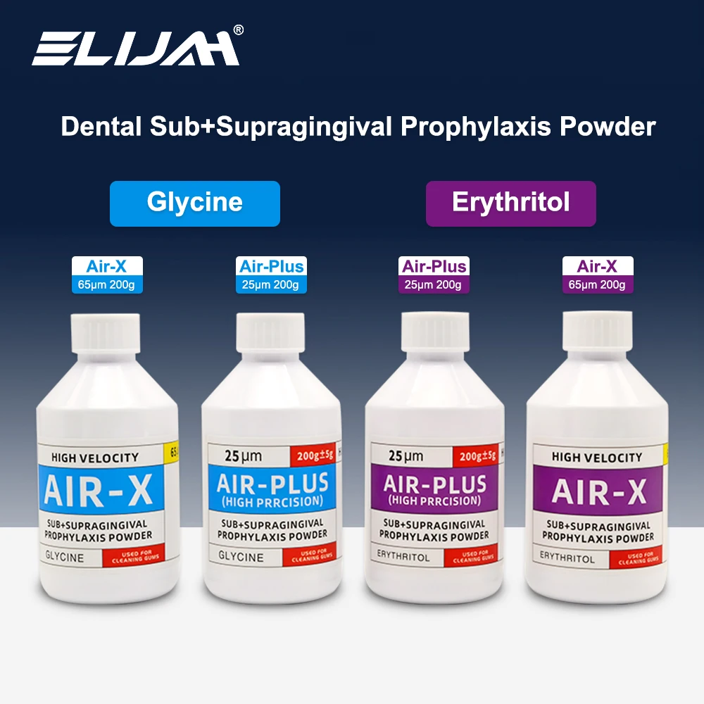 ELIJAH Dental 65um 25um Sub+Supragingival Бикарбонат Глицин/Эритрит Чистка зубов Пескоструйный порошок Стоматологический материал
ELIJAH Dental 65um 25um Sub+Supragingival Бикарбонат Глицин/Эритрит Чистка зубов Пескоструйный порошок Стоматологический материал