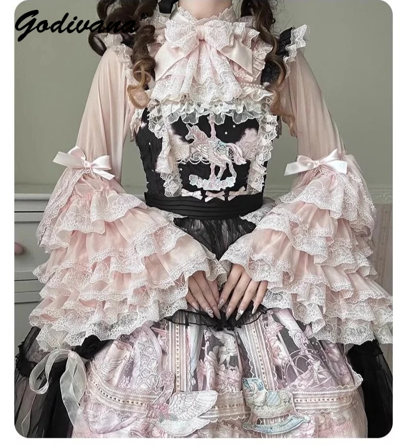Sweet Girls Lolita Ji Sleeve Blouse New Spring and Autumn Lace Stitching Stand Collar Bow Flare Sleeve Pink Shirt Tops for Women
Sweet Girls Lolita Ji Sleeve Blouse New Spring and Autumn Lace Stitching Stand Collar Bow Flare Sleeve Pink Shirt Tops for Women