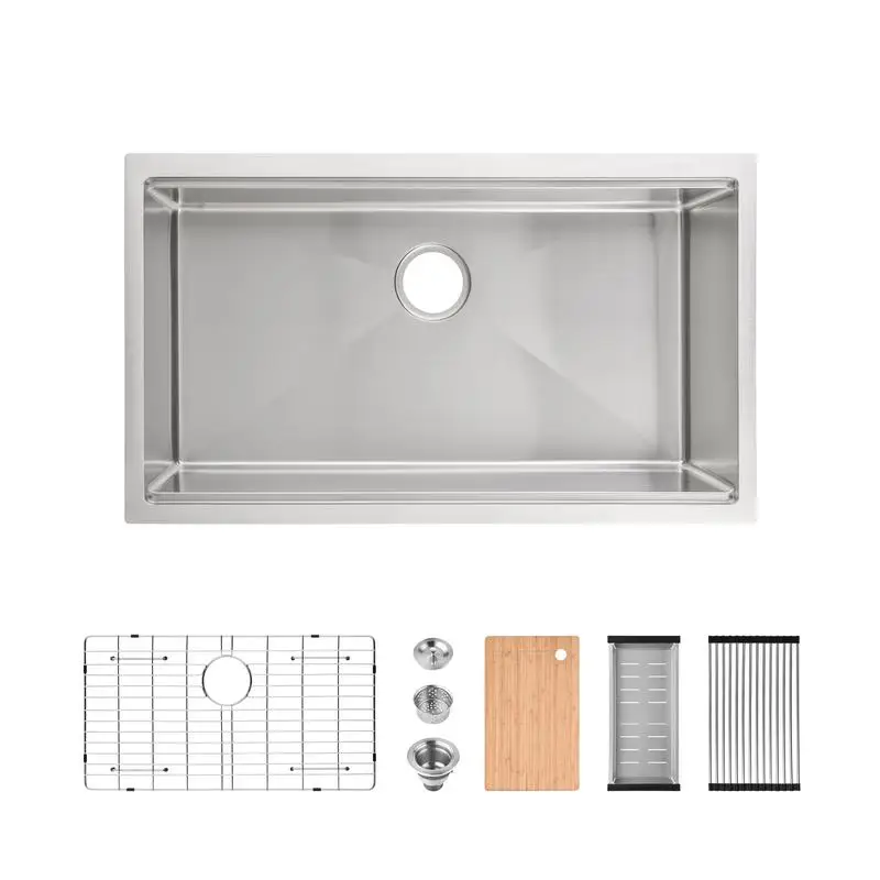 Multifunctional 33"x19" Undermount Stainless Steel Handmade Modern Single Bowl Kitchen Sink Dark Gray with Waterfall Feature
Multifunctional 33"x19" Undermount Stainless Steel Handmade Modern Single Bowl Kitchen Sink Dark Gray with Waterfall Feature