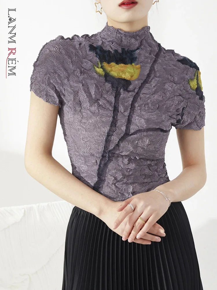 LANMREM Printing Pleated T-shirt For Women Stand Collar Short Sleeves Slim Tops Versatile 2024 Female Summer New Clothing 2Z1389
LANMREM Printing Pleated T-shirt For Women Stand Collar Short Sleeves Slim Tops Versatile 2024 Female Summer New Clothing 2Z1389