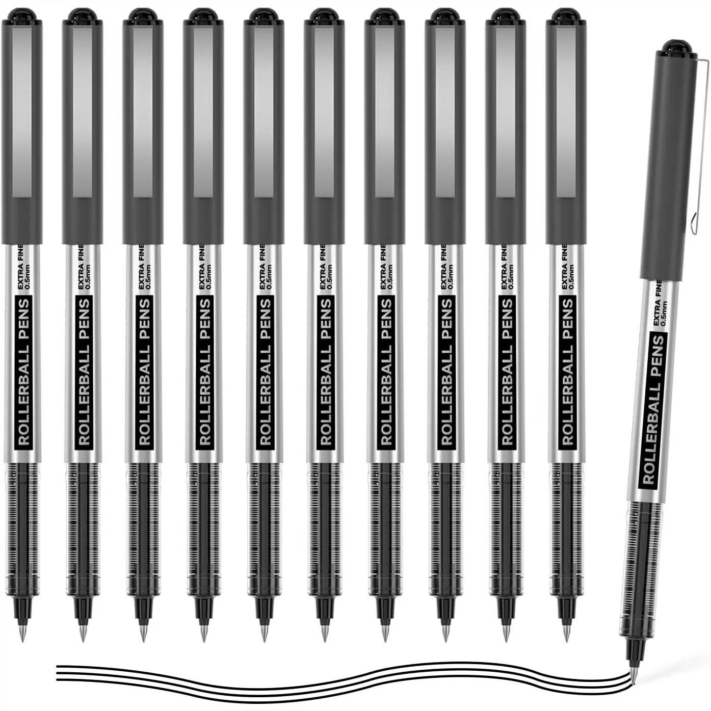 Rollerball Pens, 0.5mm Extra Fine Point Black Liquid Ink Pens, Quick Drying & Long Lasting for Writing, Journaling, School
Rollerball Pens, 0.5mm Extra Fine Point Black Liquid Ink Pens, Quick Drying & Long Lasting for Writing, Journaling, School