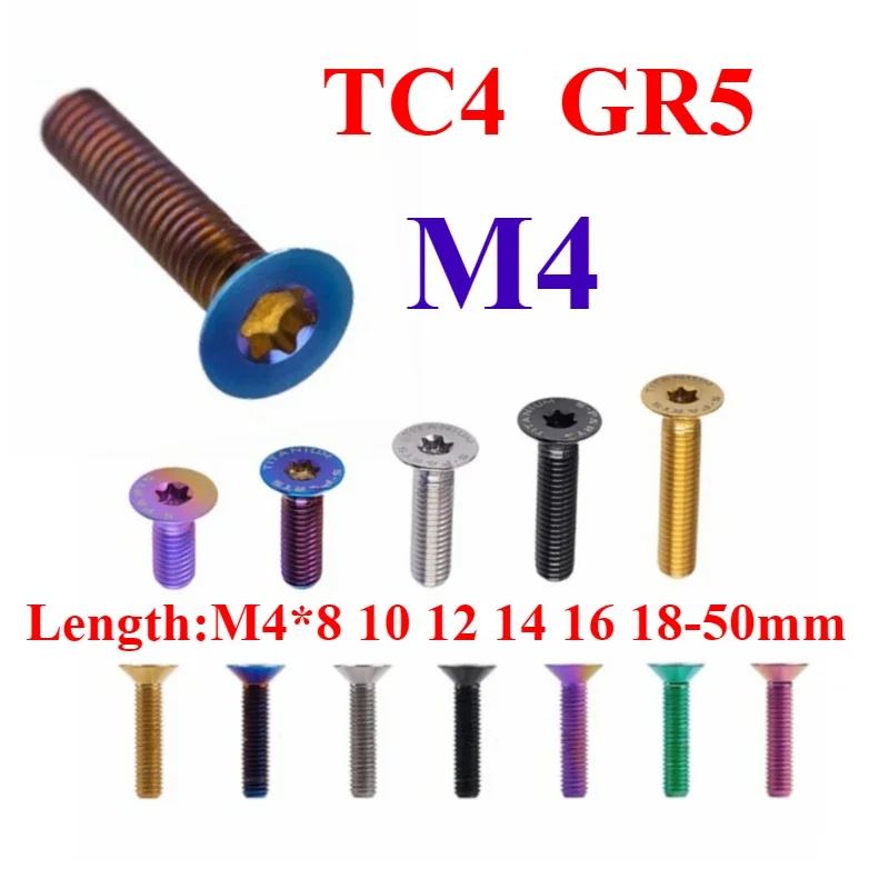 M4*8 10 12 14 16 18-50mm TC4 GR5 Titanium Alloy Torx Flat Countersunk Screw Bolt for Bike Bicycle Road Bike Multiple Colors 
M4*8 10 12 14 16 18-50mm TC4 GR5 Titanium Alloy Torx Flat Countersunk Screw Bolt for Bike Bicycle Road Bike Multiple Colors