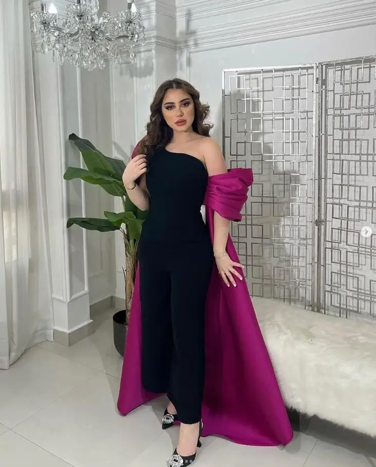 Black Fuchsia Jumpsuit Evening Formal Dresses with Big Bow Warp One Shoulder Customsized Arabic Women Prom Gown Garment
Black Fuchsia Jumpsuit Evening Formal Dresses with Big Bow Warp One Shoulder Customsized Arabic Women Prom Gown Garment