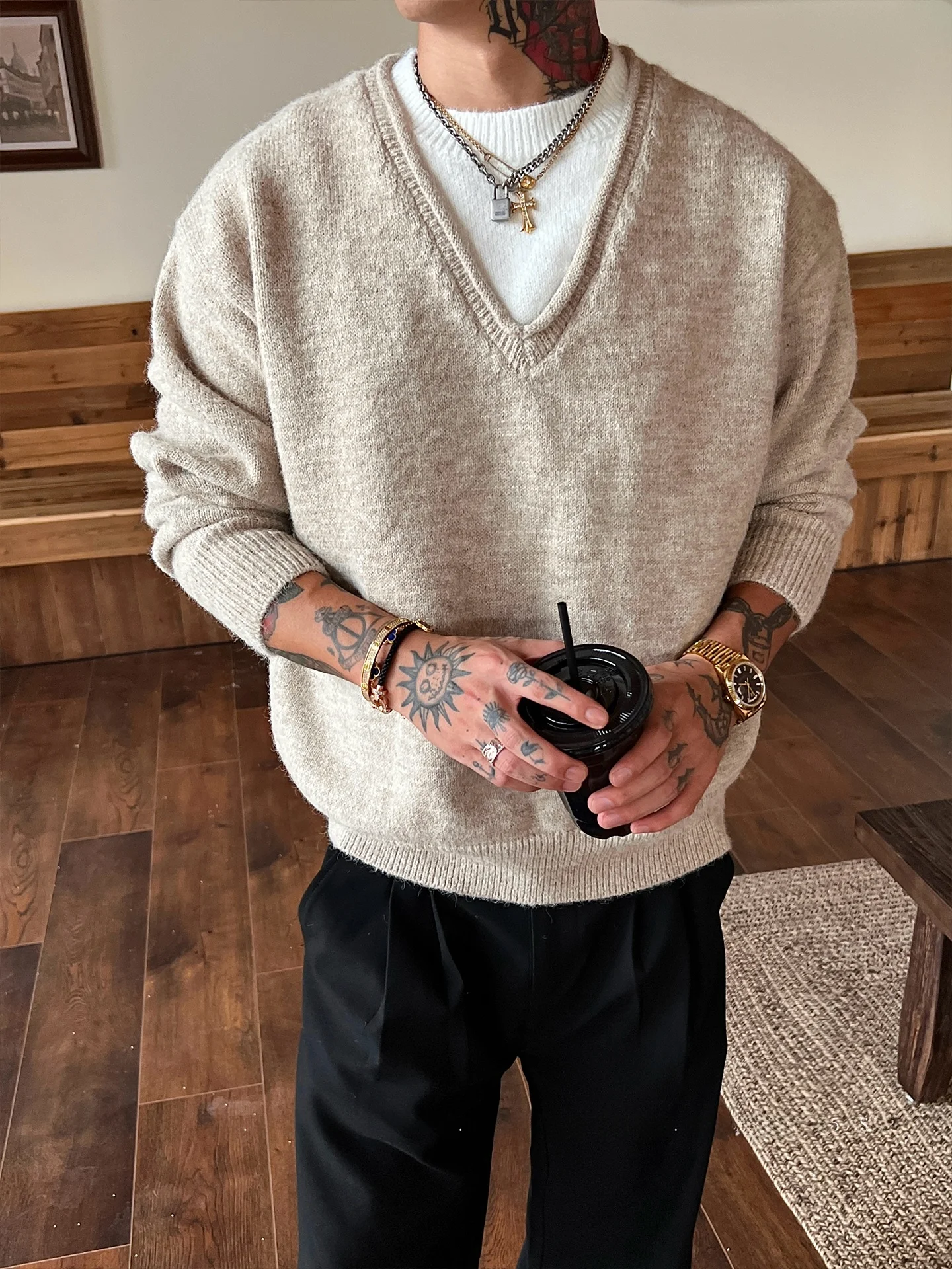 Loose Casual Men's Knitted Sweater Deep V-Ne Fake Two-Piece Sle Comfortable Leisurely Look Polyester Fiber Long Sve Top
Loose Casual Men's Knitted Sweater Deep V-Ne Fake Two-Piece Sle Comfortable Leisurely Look Polyester Fiber Long Sve Top