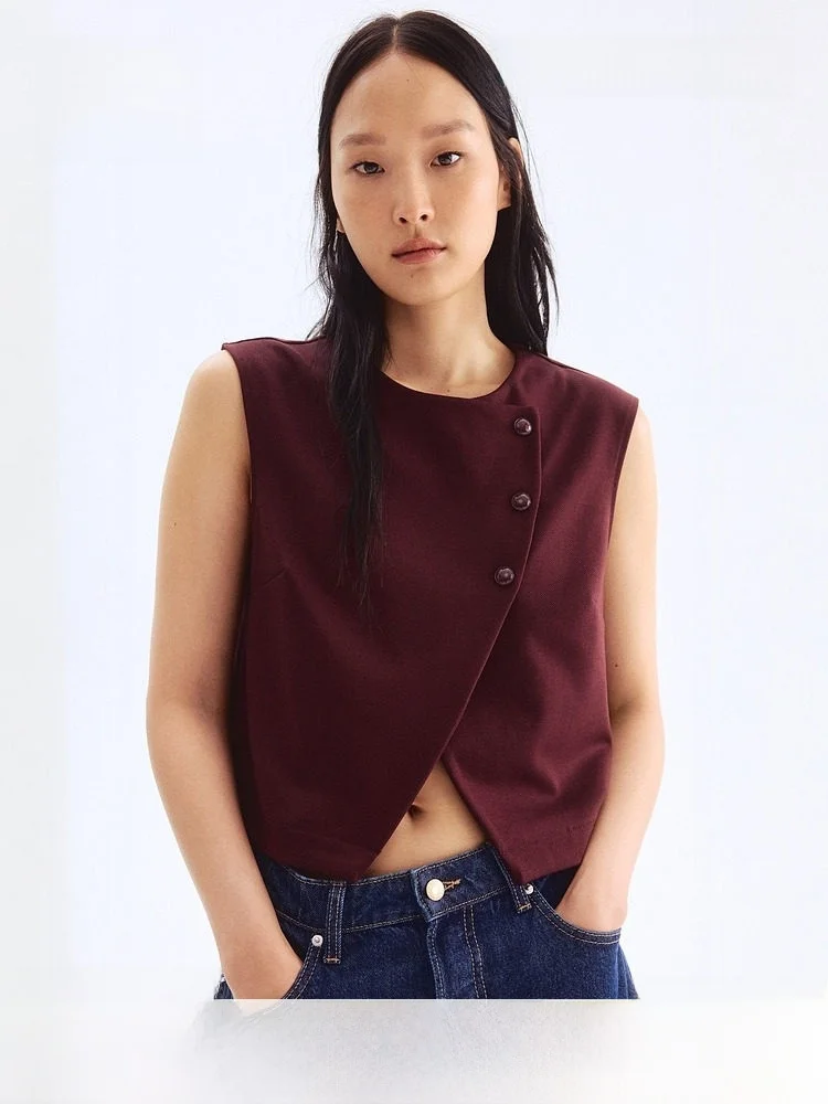Asymmetric Wrap Style Women's Vest Summer Collection H&M Polyester Viscose Spandex Blend Comfortable Fit Fashionable Design
Asymmetric Wrap Style Women's Vest Summer Collection H&M Polyester Viscose Spandex Blend Comfortable Fit Fashionable Design