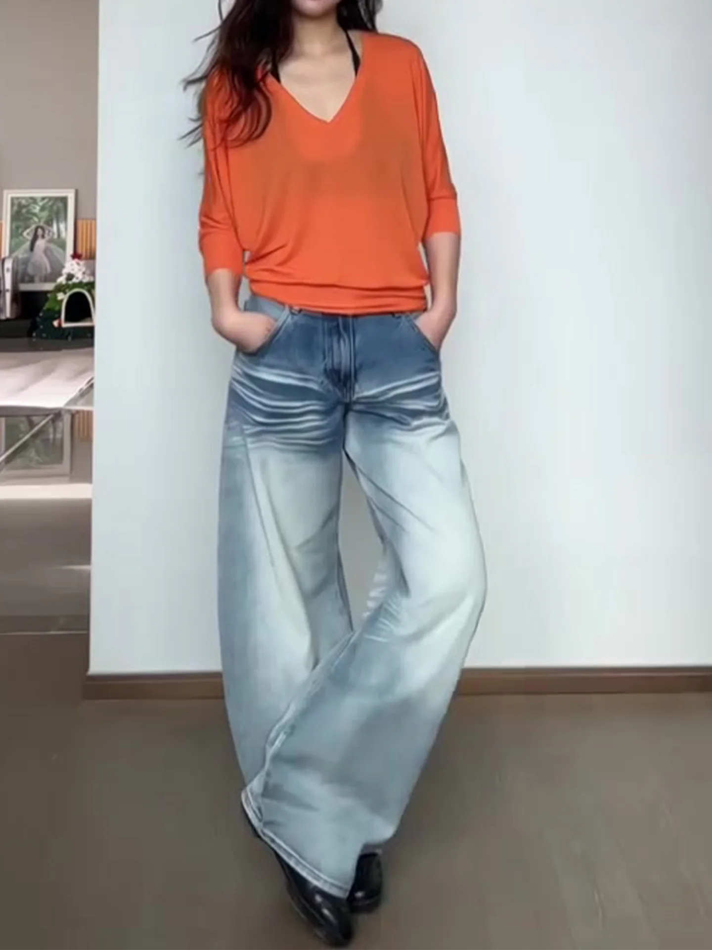 Retro Washed Wide Leg Jeans High Waist Slim Fit Women's Denim Pants Summer New Style plus Size Blue Casual High Wear Resistant
Retro Washed Wide Leg Jeans High Waist Slim Fit Women's Denim Pants Summer New Style plus Size Blue Casual High Wear Resistant