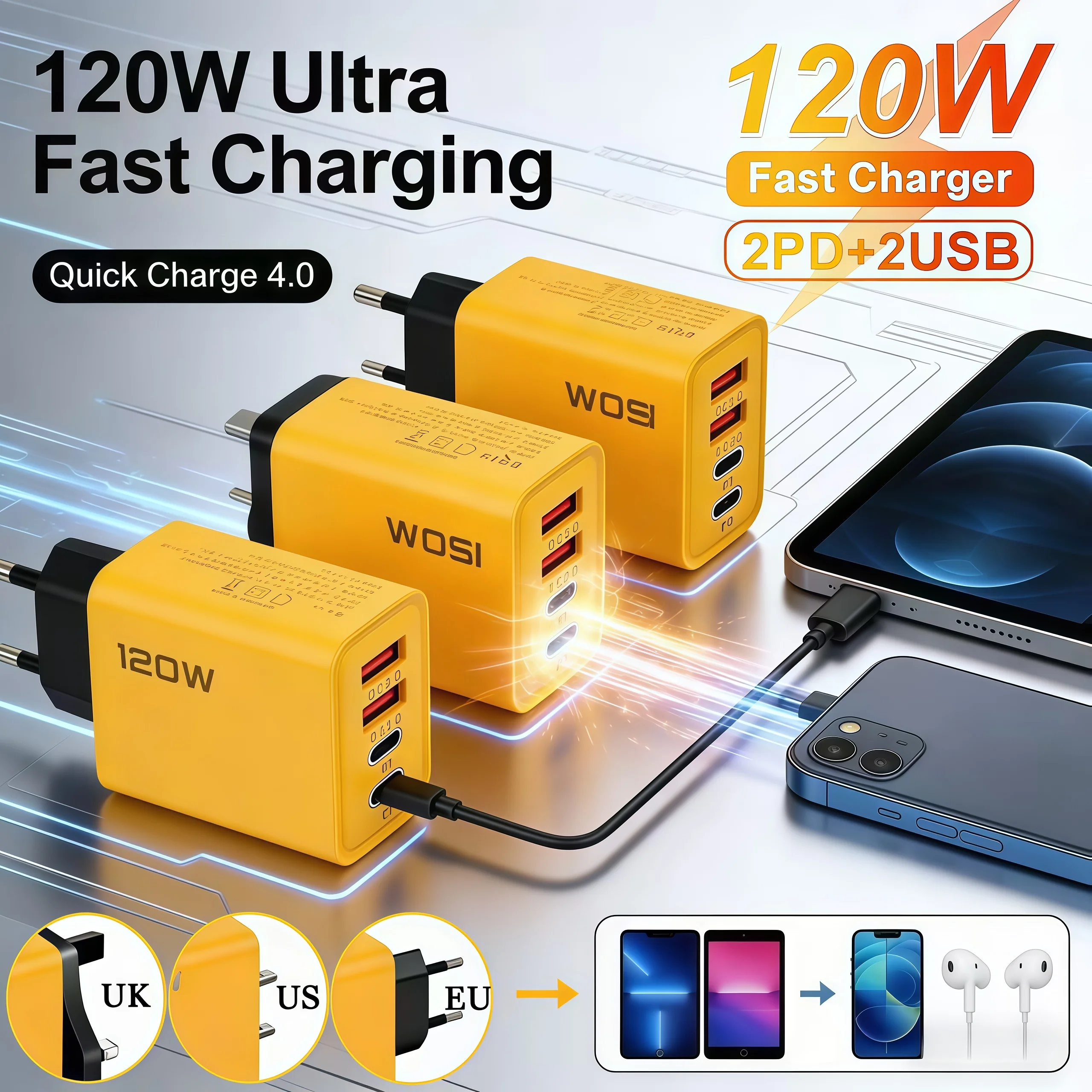120W Fast Charger Type C Quick Charge 3.0 USB Charger Adapter For iPhone15 16 Samsung Huawei PD USB Charger Fast Charging Plug
120W Fast Charger Type C Quick Charge 3.0 USB Charger Adapter For iPhone15 16 Samsung Huawei PD USB Charger Fast Charging Plug