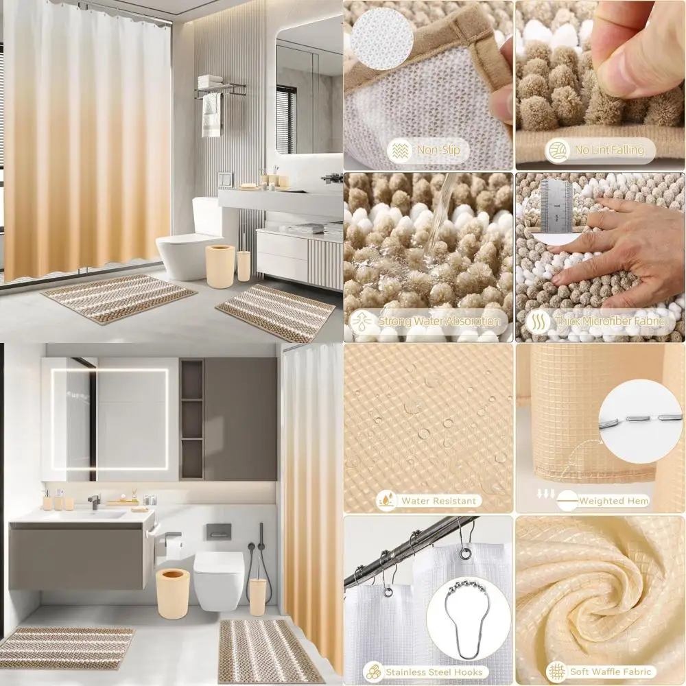 Elegant Beige Bathroom Set with Shower Curtain and Mats for Home Decor and Housewarming Gifts
Elegant Beige Bathroom Set with Shower Curtain and Mats for Home Decor and Housewarming Gifts
