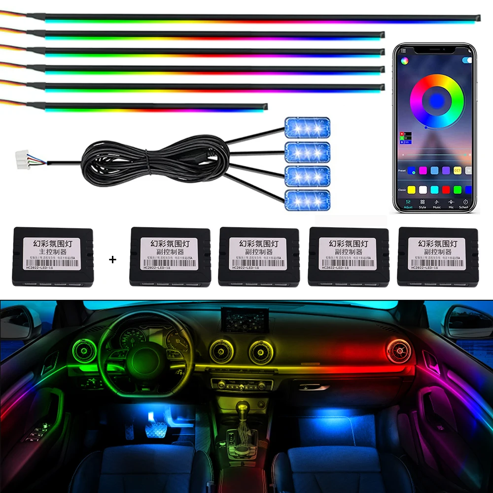 18 in 1 Symphony Car Ambient Light RGB 64 Color Interior Decoration Acrylic Strip Light By App Control Decorative Lamp Dashboard
18 in 1 Symphony Car Ambient Light RGB 64 Color Interior Decoration Acrylic Strip Light By App Control Decorative Lamp Dashboard