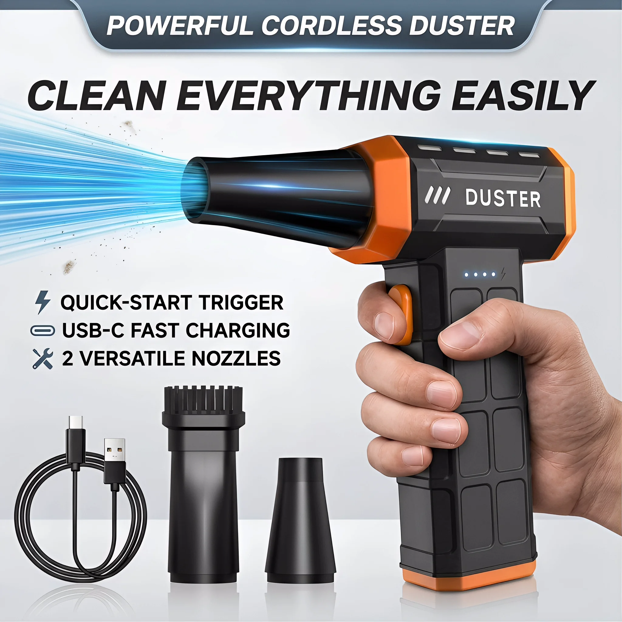 Compressed Air Dust Blower - High Power Electric Dust Blower, 3-Speed Adjustable Mini Blower, Suitable for Computers, Cars
Compressed Air Dust Blower - High Power Electric Dust Blower, 3-Speed Adjustable Mini Blower, Suitable for Computers, Cars