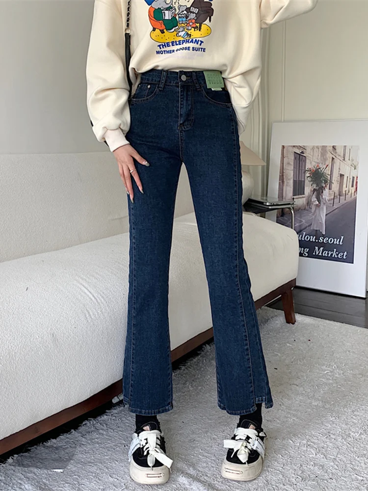 Deep Blue High Waist Bell Bot Jeans Women's Autumn Winter Slimming Mom Jeans Nine Point Length High Waist Denim Trousers
Deep Blue High Waist Bell Bot Jeans Women's Autumn Winter Slimming Mom Jeans Nine Point Length High Waist Denim Trousers