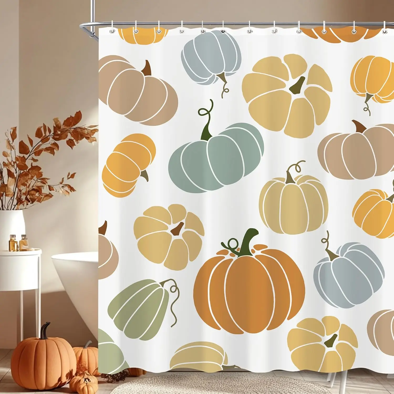Красочная милая занавеска для душа в форме тыквы для ванной комнаты, осенняя занавеска для ванны на День Благодарения, урожай