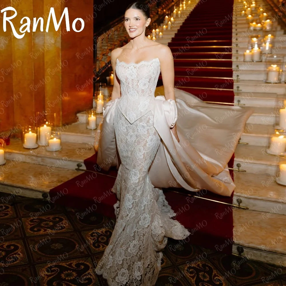 Ranmo 2025 New Exquisite Wedding Dresses Strapless Appliques Lace Mermaid Bridal Gown Button Chapel Customized Vestidos De Novia
Ranmo 2025 New Exquisite Wedding Dresses Strapless Appliques Lace Mermaid Bridal Gown Button Chapel Customized Vestidos De Novia
