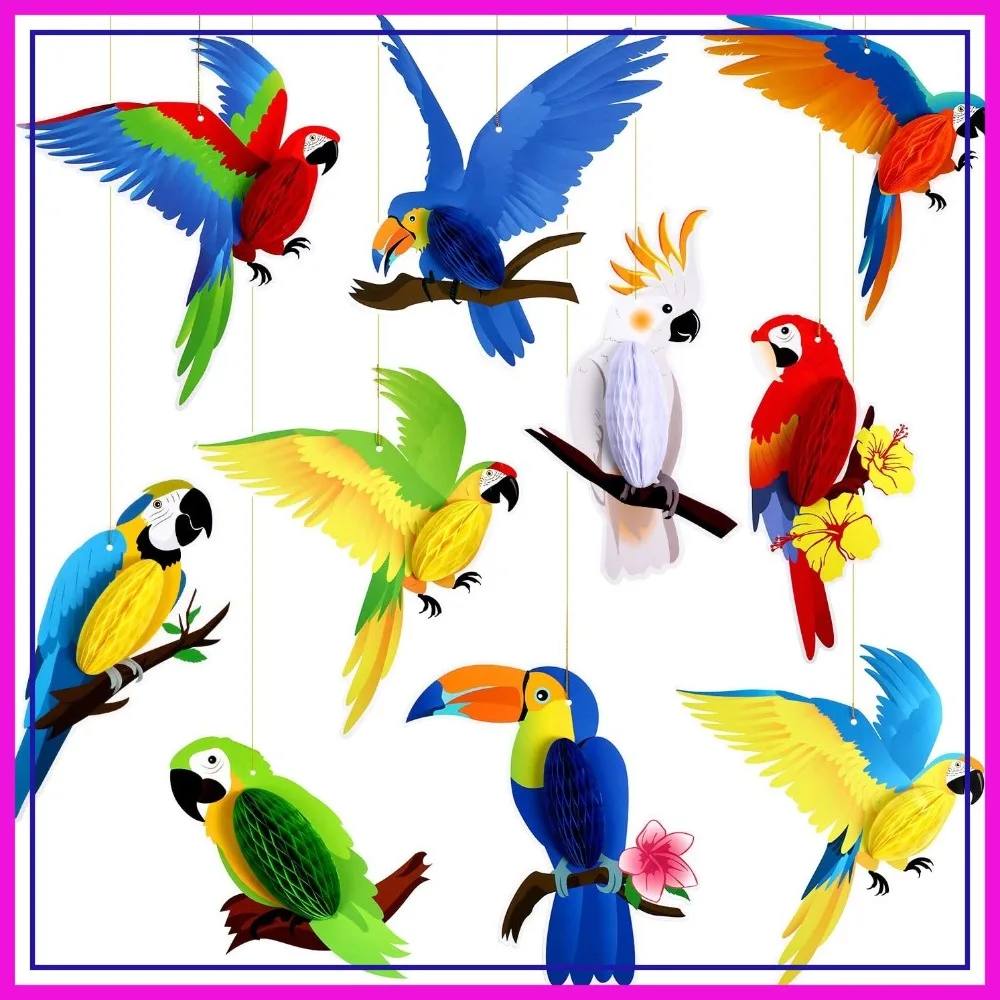 Tropical Birds Honeycomb Paper Cutouts, Parrot Decorations for Hawaiian Luau Party, Summer Beach Theme, 10 Pieces
Tropical Birds Honeycomb Paper Cutouts, Parrot Decorations for Hawaiian Luau Party, Summer Beach Theme, 10 Pieces