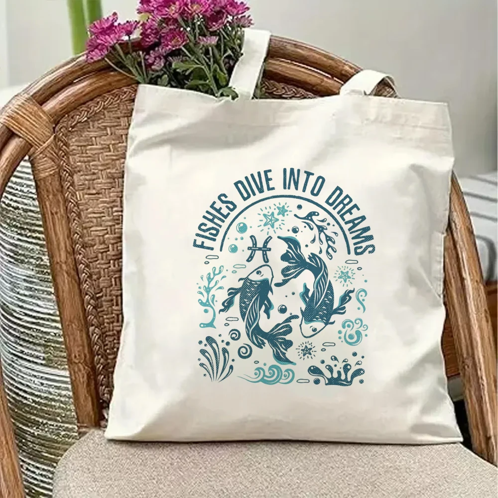 Vintage Pisces Canvas Tote Bag Fishes Dive Into Dreams Ocean Print Reusable Shopping Grocery Handbag School Bookbag Gift
Vintage Pisces Canvas Tote Bag Fishes Dive Into Dreams Ocean Print Reusable Shopping Grocery Handbag School Bookbag Gift