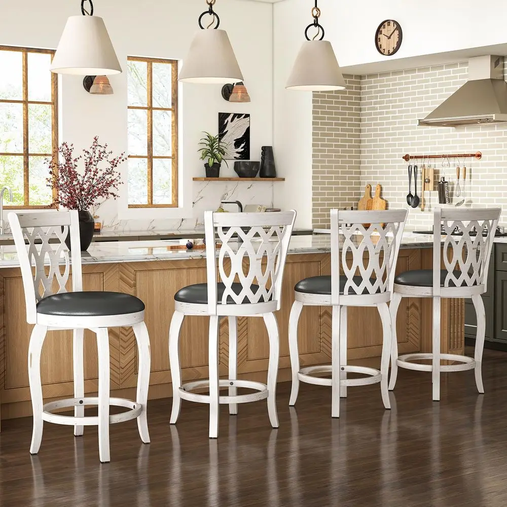 Swivel Counter Height Bar Stools Set of 3, Faux Leather Kitchen Stools Upholstered Barstools with Back, Walnut Wood Legs, Mid C
Swivel Counter Height Bar Stools Set of 3, Faux Leather Kitchen Stools Upholstered Barstools with Back, Walnut Wood Legs, Mid C